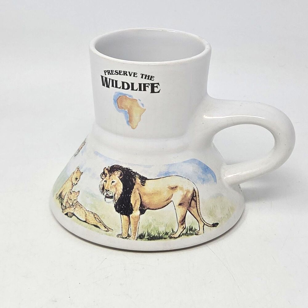 Big Cat Mug Lion, Tiger Wildlife No Slip Vintage 90s Papel Feltman Langer